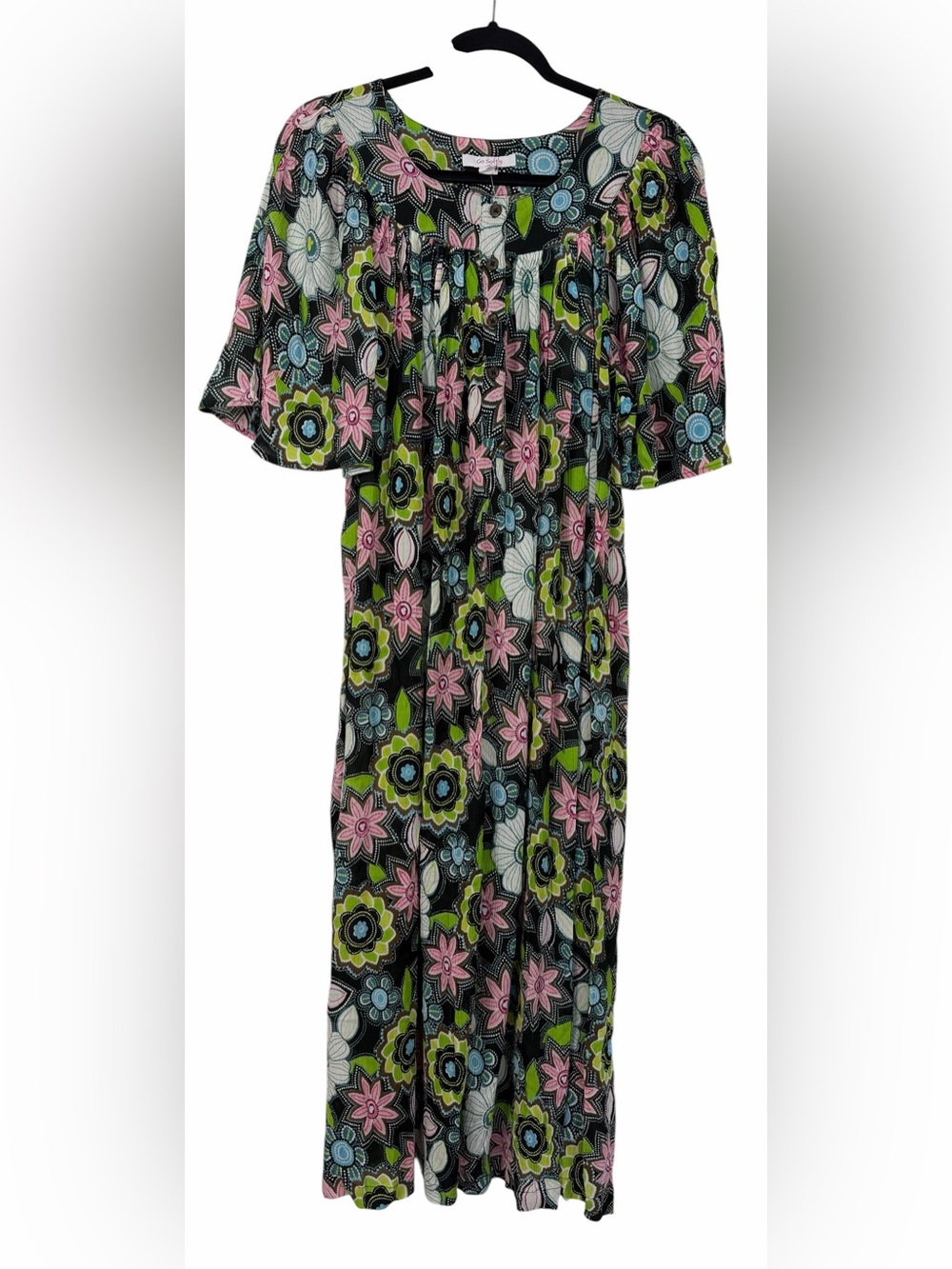 NWT Go Softly Patio Dress Crinkle House Dress Bright Floral Size Medium